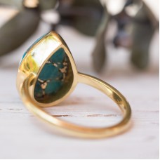 Copper turquoise pear silver gold plated ring